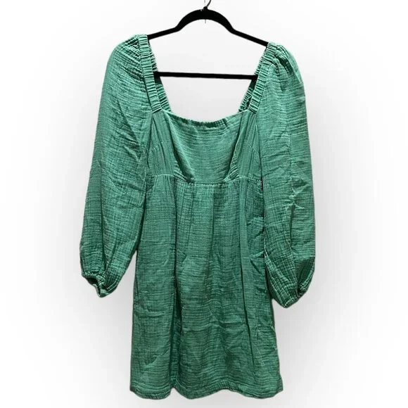 J. Crew Squareneck Soft Gauze Mini Dress Puff Sleeve Longsleeve - Picture 2 of 6